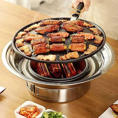 Baffect BBQ Charcoal Grill, 13.7 inch Non-stick Stainless Steel Korean Barbecue Grill, Portable Charcoal Stove for Outdoors Camping Picnic and Indoor Party Cooking Baffect