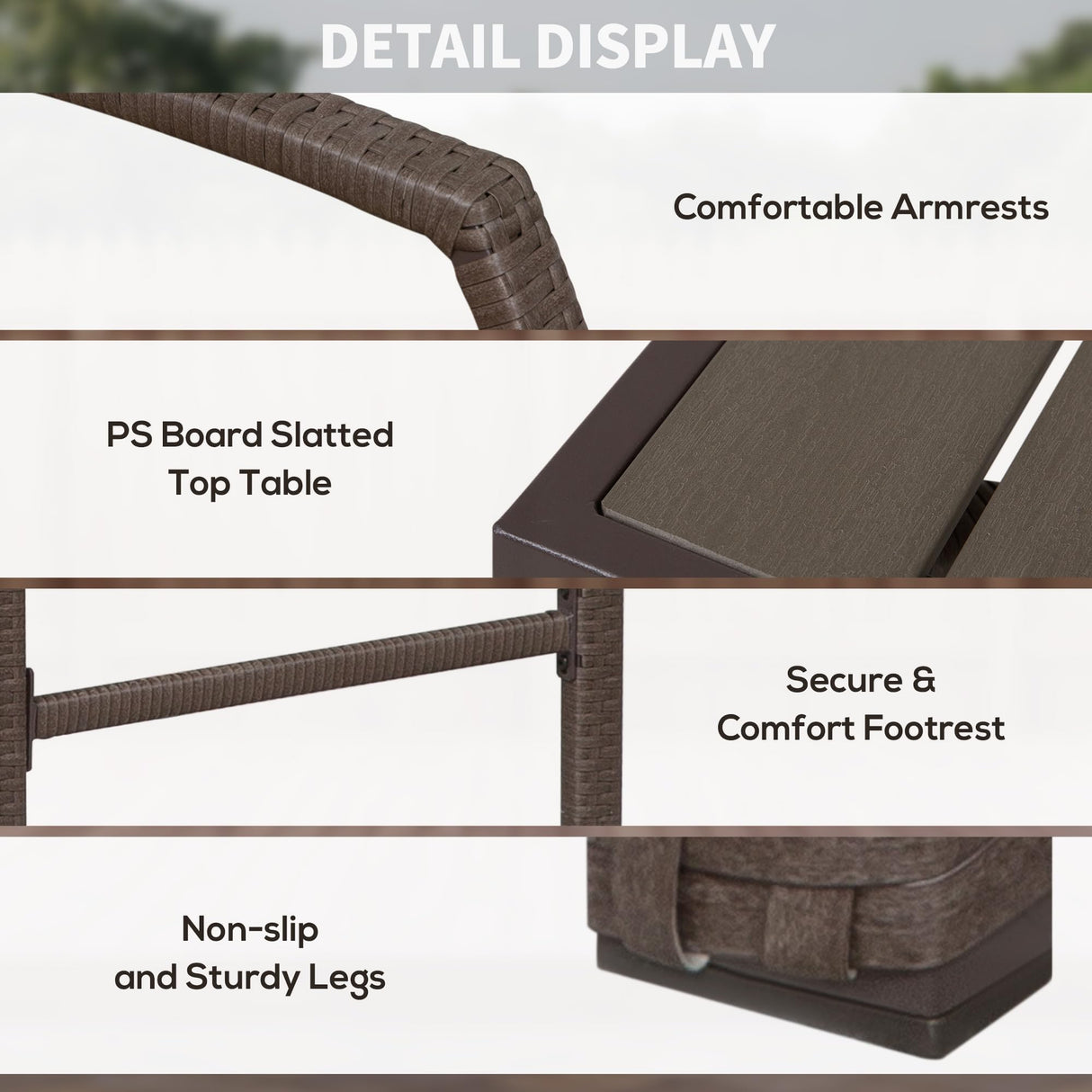 Outsunny 3 PCS Rattan Wicker Bar Set with Wood Grain Top Table and 2 Bar Stools for Outdoor, Patio, Poolside, Garden, Brown Outsunny