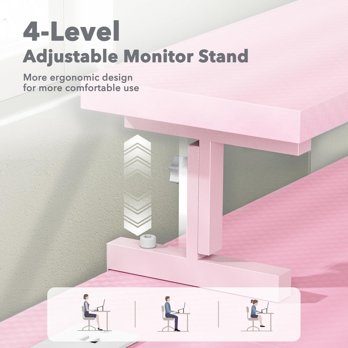 DOMICON Gaming Desk, 47 inch L Shaped Gaming Desk, Computer Desk with LED Lights & Adjustable Stand, Power Outlets, Storage Drawer, Reversible Gaming Desk with Shelves, Hook, Carbon Fiber Pink DOMICON