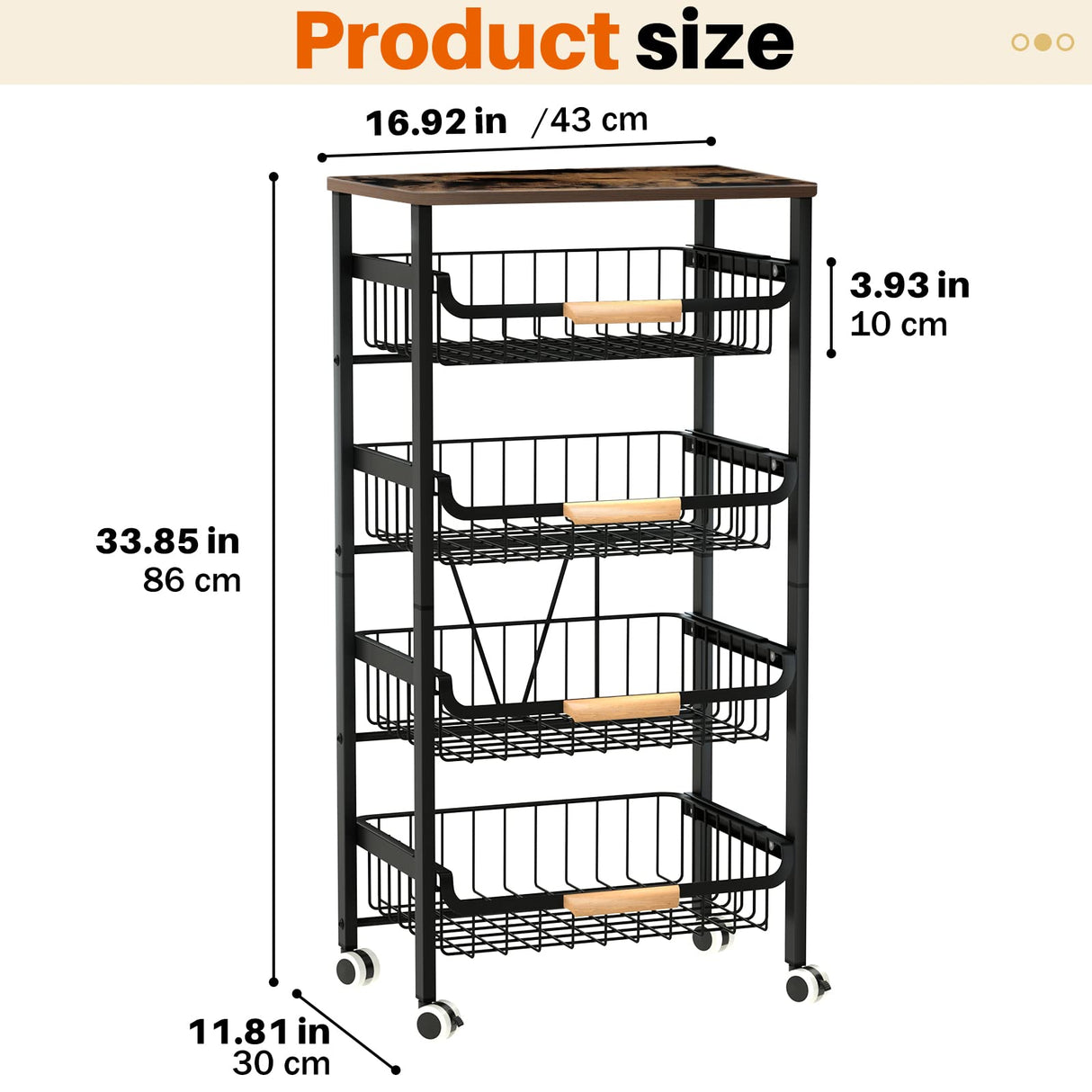 5-Tier Rolling Storage Cart with Wheels, Large Capacity Kitchen Cart, Mobile Utility Cart with Wooden Tabletop and Mesh Baskets, Bathroom, Laundry Room 7 code