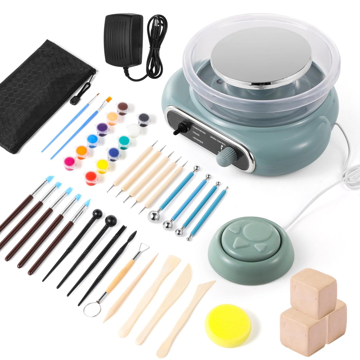 Mini Pottery Wheel Kit, Turntable Electric Pottery Wheel, Clay Making Pottery Machine with 24 Pottery Shaping Tools and Paint Set, Craft Kits Gift for Kids Teens & Adults Beginners OMISTAR