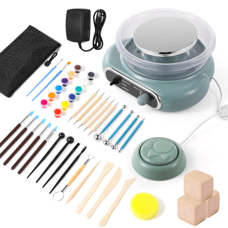Mini Pottery Wheel Kit, Turntable Electric Pottery Wheel, Clay Making Pottery Machine with 24 Pottery Shaping Tools and Paint Set, Craft Kits Gift for Kids Teens & Adults Beginners OMISTAR