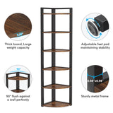 Versatile 6 Tier Rustic Corner Shelf Unit – 70.9 Inch Tall Storage Rack for Living Room, Home Office, and Small Spaces Tribesigns