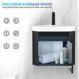 eclife 22" Corner Bathroom Vanity Sink Combo for Small Space Wall Mounted Floating Cabinet with White Resin Sink and Matte Black Faucet, Black eclife