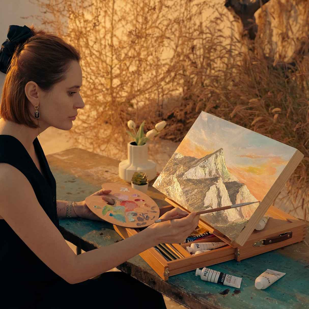 MEEDEN Table Sketch Box Easel -Portable Solid Beech Tabletop Wood Easel Drawing & Sketching Board with Storage Drawer & Palette for Beginner Artist, Art Students & Kids, Canvas up to 11" × 14" MEEDEN