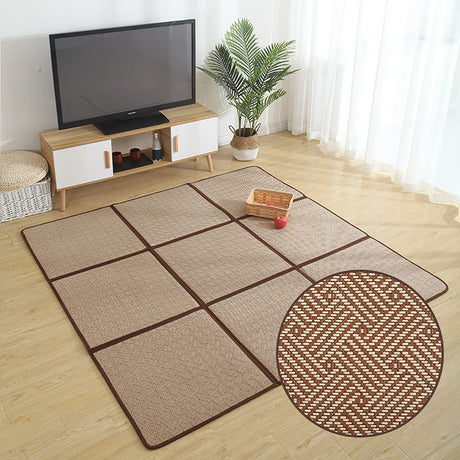 MYOYAY Large Japanese Tatami Mat 71x 71in Summer Breathable Sleeping Mat Foldable Rattan Floor Mat Non-Slip Memory Foam Stitching Carpet Crawling Mats Living Room Bedroom Playroom Yoga (Brown) MYOYAY