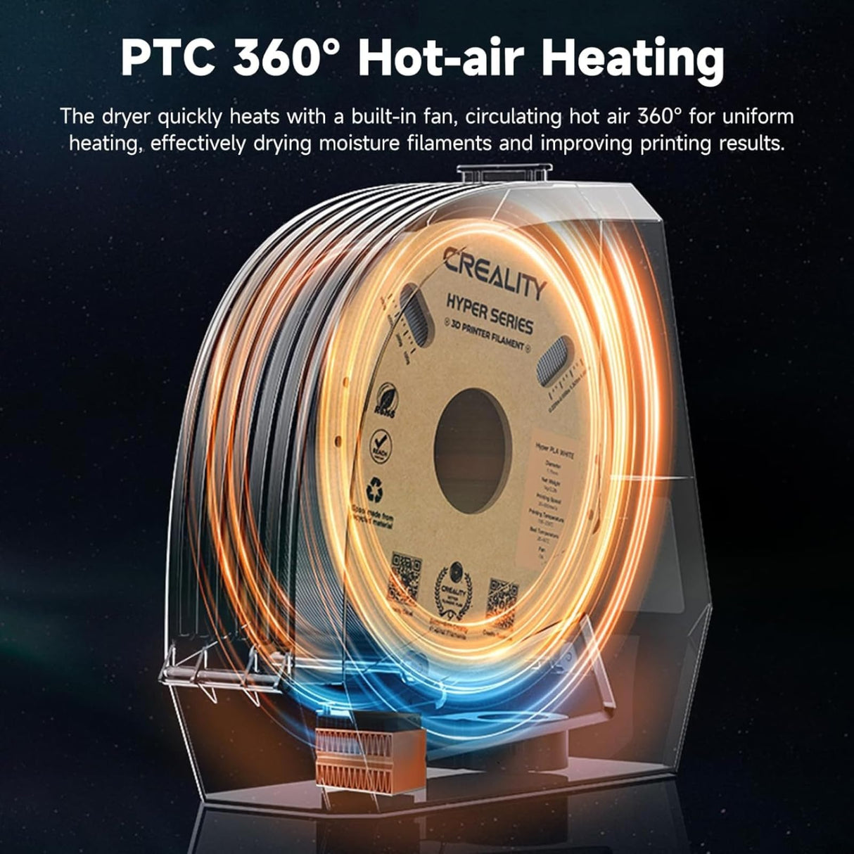 Creality Space PI Filament Dryer Box, 3D Printing Filament Storage with Built-in Fan, 3.7” Touch Screen, 360℃ PTC Heating, Upgrade Dehydrator Storage Box for 1.75/2.85mm PLA/PETG/ABS/Nylon SainSmart
