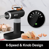 Kitchen in the box Cordless Rechargeable Handheld Mixer for Kitchen, Portable Electric Kitchen Mixer with Beaters, Whisks, 6-Speed Digital Display, Charging Base and USB-C Charge Cable (Classic Black) Kitchen in the box