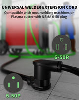 POWGRN 30 AMP 50ft Welder Extension Cord Outdoor 10 Gauge, 250V NEMA 6-50 Heavy Duty Welding Cord 3 Prong, 10AWG SJTW Black, ETL POWGRN