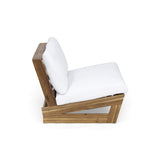 Great Deal Furniture Kaitlyn Outdoor Acacia Wood Loveseat with Cushions, Teak and White GDFStudio