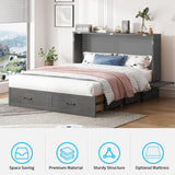 Mjkone Queen Murphy Bed Cabinet, Hidden Adult Guest Bed with Built-in USB Charging Station, 2 Large Drawers, Bedside Panel, Murphy Cabinet Chest Beds for Guest Room, Bedroom, NO Mattress - Grey Mjkone