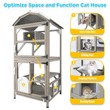 Gowoodhut 71'' Large Cat House Outdoor Catio Enclosures Indoor Kitten Cages with Attachable Window Resting Box,Waterproof Roof Gowoodhut