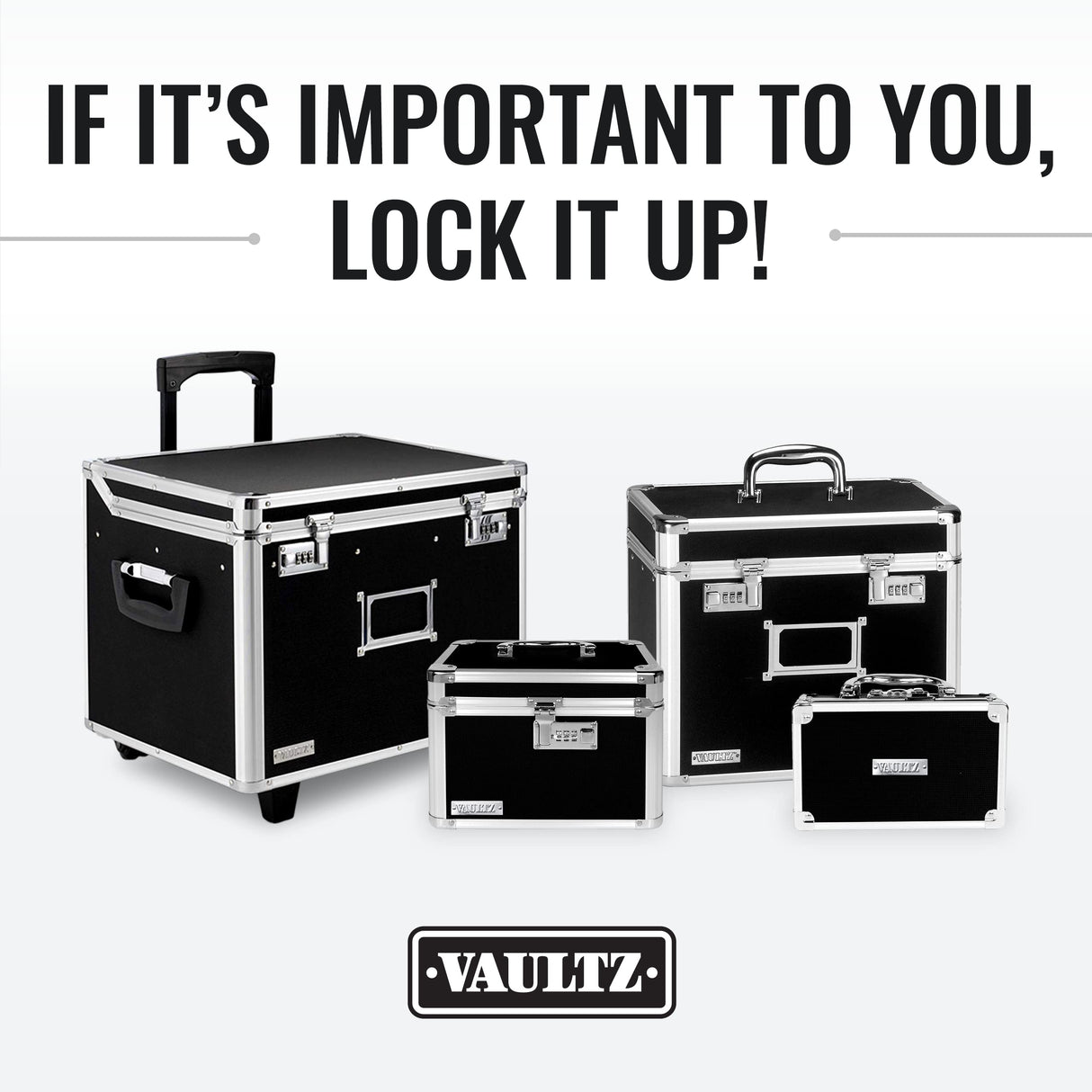 Vaultz Storage Lock Box - 6.5 x 23 x 13.5 Inch - Secure Dorm Storage Trunk with Combination Lock - Ideal Briefcase, Medicine Box, and Personal Item Lock Box - Store Cash, Laptop - Black/Silver Vaultz