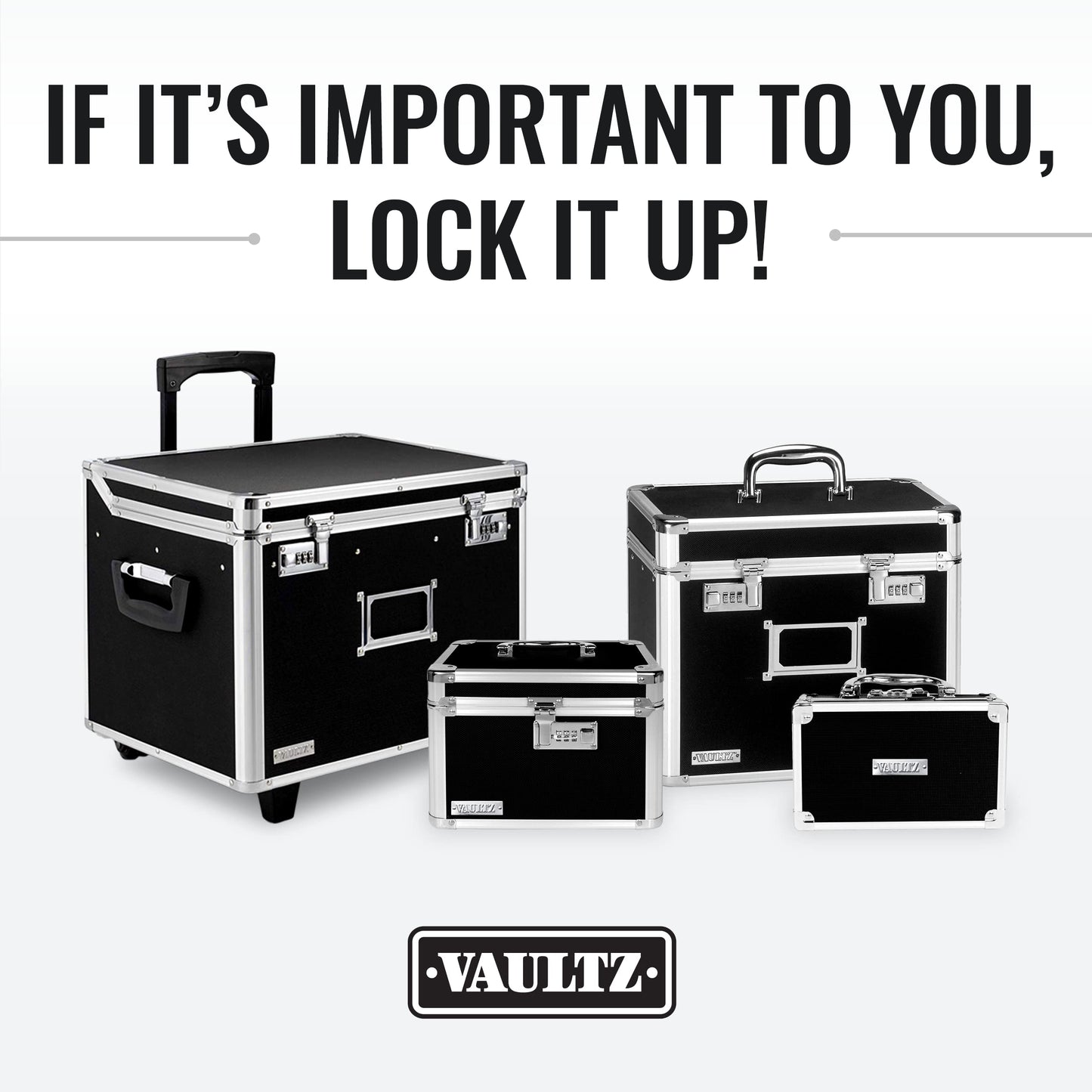 Vaultz Storage Lock Box - 6.5 x 23 x 13.5 Inch - Secure Dorm Storage Trunk with Combination Lock - Ideal Briefcase, Medicine Box, and Personal Item Lock Box - Store Cash, Laptop - Black/Silver