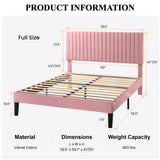 SHA CERLIN Full Upholstered Platform Bed Frame with Adjustable Headboard/Vertical Channel Tufted Velvet Fabric/Wooden Slats Support/Mattress Foundation/Box Spring Optional/Pink SHA CERLIN