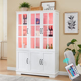 LUXOAK 71" Tall Bookshelf with Doors, LED Display Cabinet with 5-Tier Storage Shelves, White Bookcase for Study/Home Office/Living Room, 6-Door LUXOAK