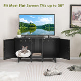 Tangkula Double Cat Litter Box Enclosure for 2 Cats, Large Stackable Hidden Privacy Cat Washroom Cabinet with Scratching Board, Indoor Cat House TV Stand Side Table, Litter Box Furniture (Black) Tangkula