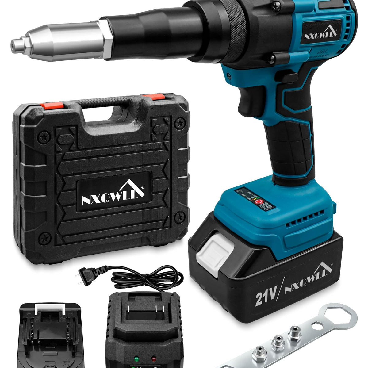 NXQWLL Cordless Rivet Gun, Electric Brushless Blind Rivet Tool Kit wit ...