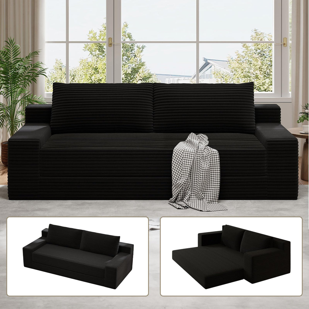 HZANHY 71" Loveseat Sofa, Corduroy Loveseats for Small Spaces, No Assembly Required Love Seat Couch for Living Room, Bedroom, Apartment, Black HZANHY