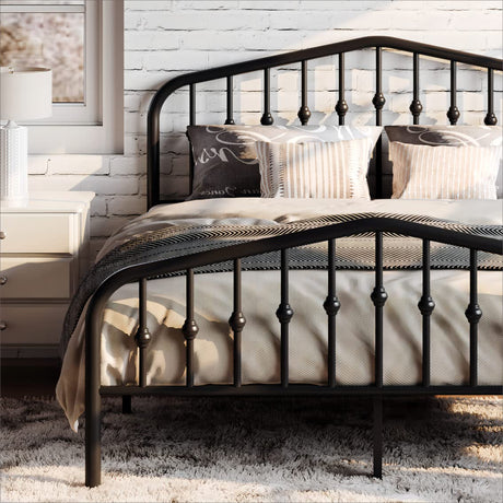 SHA CERLIN Victorian-Style Queen Metal Platform Bed Frame in Black - No Box Spring Required SHA CERLIN