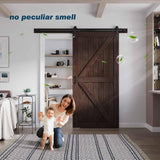 FREDBECK 42in x 84in Brown Barn Door with 7ft (84inch) Barn Door Hardware Track Kit and Handle Included, Double Surfaces,Simple Assembly is Required,K-Frame,Coffee FREDBECK