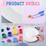 Marspark 6 Pcs 9 Inches Ceramic Painting Plate White Ceramic Plates with 6 Sets of 12 Colors Paint 6 Sets of 2 Brushes Porcelain Painting Craft Set for Family Gatherings Activities Art Supplies Marspark