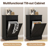 Tilt Out Trash Cabinet, Farmhouse Trash Can Cabinet w/Negative ion, Dog Proof 10 Gallon Garbage Can Cabinet for Kitchen, Bathroom, Living Room, Black Halitaa