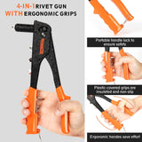 Meiwaltee Rivet gun,Professional Pop Rivet Gun Kit with 200Pcs Rivets, 3/32"-1/8"-5/32"-3/16", Heavy Hand Riveter kit Suitable for Metal work, Gutter, Automotive and other common DIY projects Meiwaltee