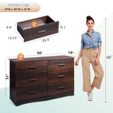 WLIVE Wood Dresser for Bedroom, Wide Chest of Drawers with 6 Drawers, Large Brown Storage Tower Unit, Modern Minimalist Closet Store Organizer for Living Room, Hallway WLIVE