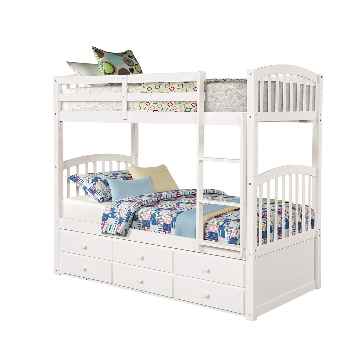 Harper & Bright Designs Twin Over Twin Bunk Bed with Trundle and Storage Drawers, Wood Bunk Bed with Safety Rail and Ladder for Kids Teens Adults, No Box Spring Required (White) Harper & Bright Designs