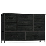 Furnulem Wide Dresser with 9 Large Drawers for 55'' Long TV Stand Entertainment Center,Wood Shelf Storage for Bedroom,Living Room,Closet,Entryway,Sturdy Metal Frame(Black Oak Furnulem