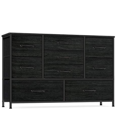 Furnulem Wide Dresser with 9 Large Drawers for 55'' Long TV Stand Entertainment Center,Wood Shelf Storage for Bedroom,Living Room,Closet,Entryway,Sturdy Metal Frame(Black Oak Furnulem