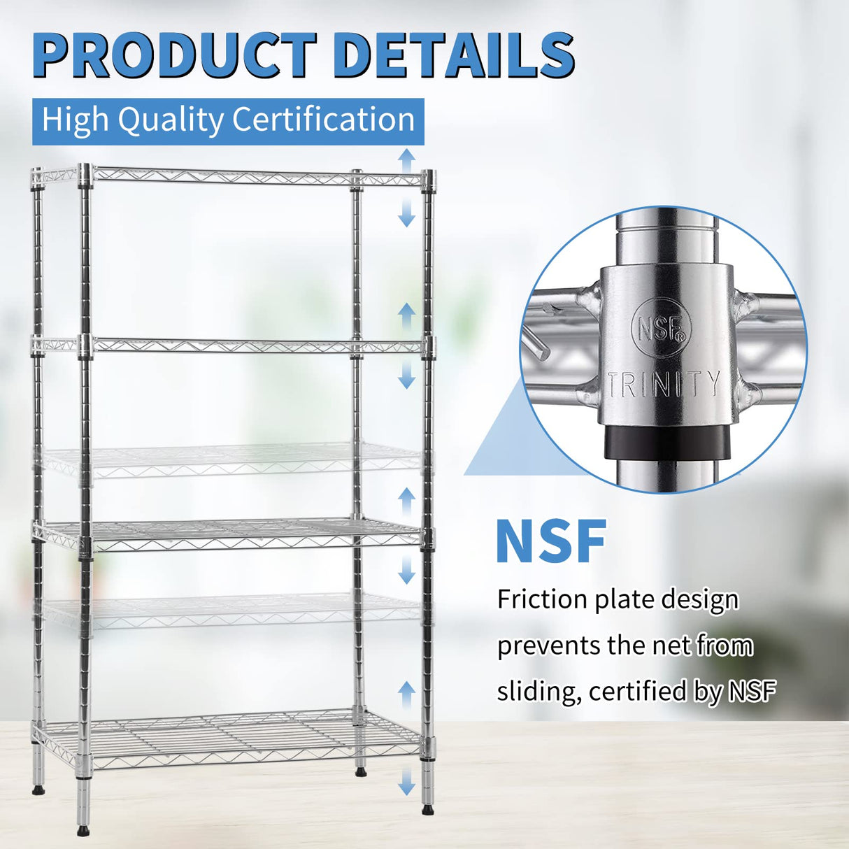 4 Tier Metal Storage Shelves 36" L x 14" W x 54"H Adjustable Wire Shelving Unit 1000LBS Metal Shelves Garage Storage Pantry Shelves Storage Rack Wire Rack Shelf Steel Shelves for Storage, Chrome XXkseh