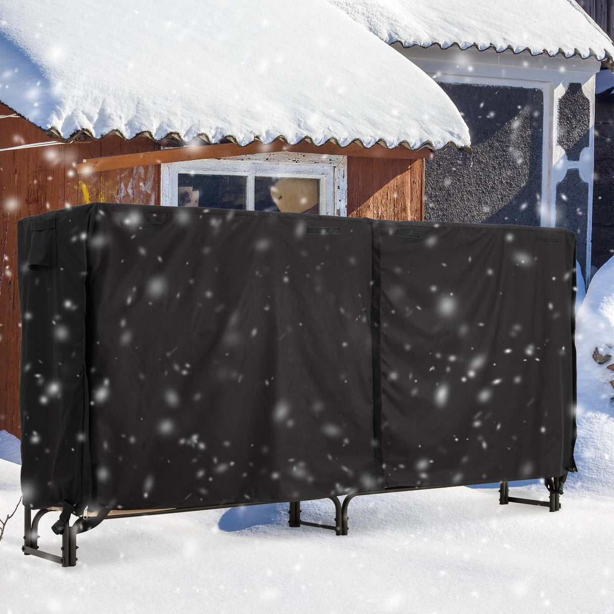 Danrelax 8ft Firewood Rack Outdoor with Cover, Wood Storage Rack for Fire log and Firewood, 600D Oxford Fabric Water-Resistant Cover, for Fireplace Indoor, Patio, Courtyard, Black Danrelax