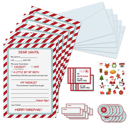 sunepany 8 Set Letters to Santa Kit 5x7 In Dear Santa Letter Paper, Christmas Stationary Letter and Envelopes, from Santa Tags, Santa Mail Stickers,Christmas Wishlist Ideas Supplies sunepany