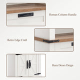 RedLemon Bookshelf with Storage Cabinet, 72" Tall Farmhouse Bookcase with Adjustable Shelves and Barn Door, 4 Tier Office Wood Bookshelf with Drawer for Office Library Living Room (Antuique White) RedLemon