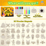Worgree Halloween Crafts for Kids, 36 Pcs DIY Wooden Magnets Art Craft Supplies Painting Kit for Boys Girls Ages 4-8 8-12 Halloween Party Favors Gifts Basket Treat Goodie Bag Stuffers Classroom Prizes Worgree