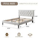 CXVX Full Size Platform Bed Frame with Upholstered Headboard, Button Tufted Design, Strong Wooden Slats, No Box Spring Needed, Easy Assembly, Noise Free CXVX