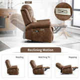 HAOMARKETS Classic Power Recliner Chair with Massage and Heat, Breathable Faux Leather Electric Recliner with USB Port, Overstuffed Reclining Sofa with Rivets for Living Room, Brown HAOMARKETS
