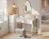 ODK Small Desk with Fabric Drawers- for Bedroom, White Vanity Desk with Storage, Home Office Computer Desk for Small Spaces, 32 Inch Modern Work Writing Study Table, White ODK