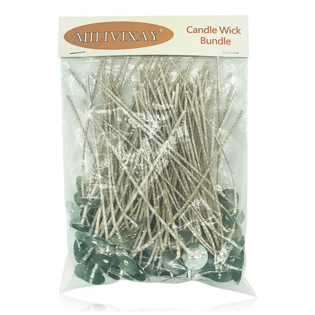 MILIVIXAY 100pcs 6inch Soy Candle Wicks for Candle Making - Coated with Natural Soy Wax, Low Smoke - Cotton Threads Woven with Paper -Thick Candle Wick with Base. MILIVIXAY