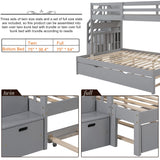 Harper & Bright Designs Stairway Twin Over Twin/Full Bunk Bed with Twin Size Trundle and Drawers, Solid Wood Bunk Bed Staircase Can be Placed on The Left or Right Side (Grey) Harper & Bright Designs