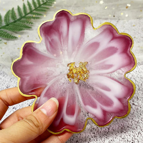 RESINWORLD Resin Tray Coaster Mold Set, 1Pc 13'' Large Floral Tray Mold + 4 Pack 4'' Flower Geode Coaster Silicone Molds (No Designs on Mold) ResinWorld