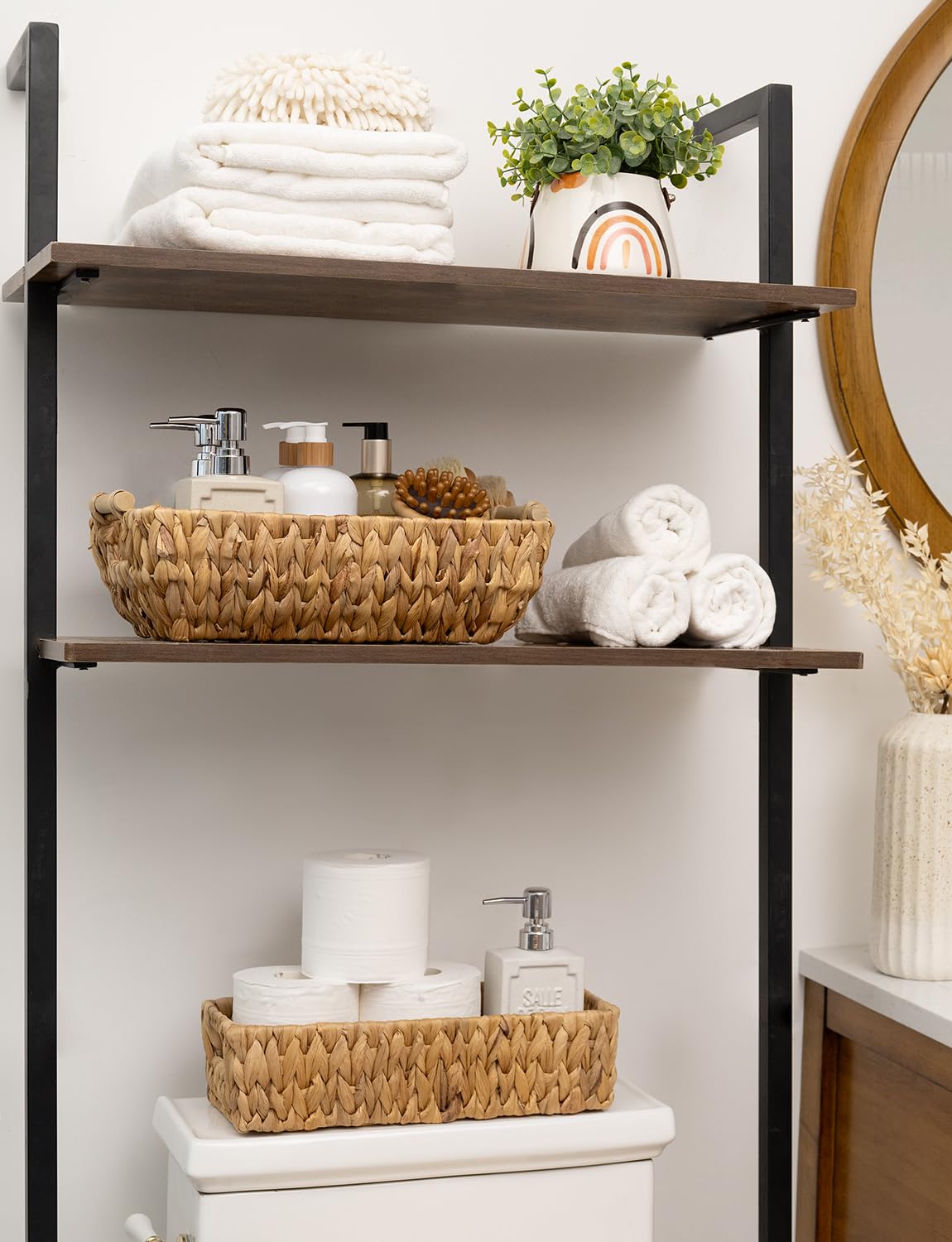 StorageWorks Hand-Woven Large Storage Baskets with Wooden Handles, Water Hyacinth Wicker Baskets for Organizing, 2-Pack StorageWorks