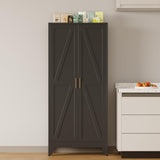 COFaR Black Metal Cabinet, 61 in Tall Metal Storage Cabinet with 3 Adjustable Shelves and Barn Doors, Farmhouse Cupboard Storage for Garage Kitchen Pantry Office, 4-Tier COFaR