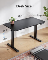 HUANUO 40" x 24" Electric Standing Desk Adjustable Height, 4 Memory Height Settings, Headphone Hook, Cable Manager, Sit Stand Up Desk for Home Office & Computer Workstation, Black HUANUO