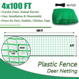 Hortifan Garden Fence Temporary Fence, 4'x100' with 50 Zip Ties, Plastic Fencing Safety Fence Snow Fence, Construction Fencing for Yard, Deer, Pet, Rabbits, Chicken, Dogs, Animal Barrier, Green HORTIFAN