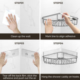 Orimade Corner Shower Caddy Stainless Steel with Hooks Wall Mounted Bathroom Shelf Storage Organizer Adhesive No Drilling 2 Pack, Silver Only for 90-Degree Corner Orimade