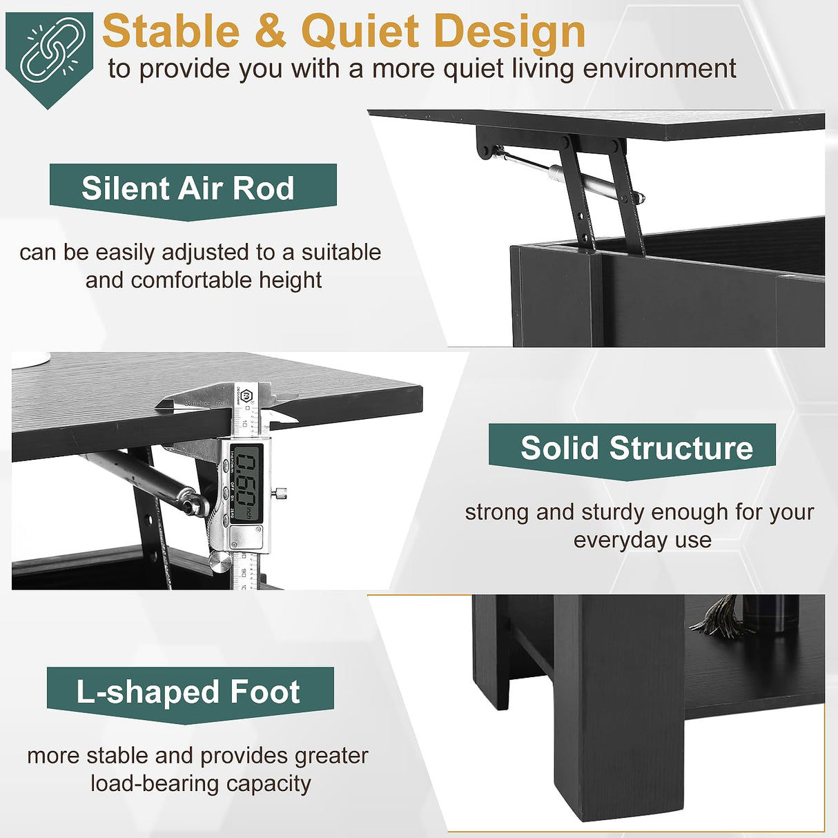 PayLessHere Coffee Table Lift Top Coffee Tables with Hidden Compartment and Storage Shelf Wooden Lift Tabletop Dining Table for Living Room Home (Black, 39" D x 28" W x 24" H) PayLessHere