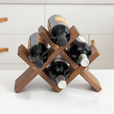 OAKERLAND Walnut Wood Wine Storage Rack Countertop, 4 Bottle Wine Rack Free Standing Wine Storage, Wine Shelf Organizer, Perfect for Home Décor and Wine Gifts, No Need Assembly (Walnut) OAKERLAND